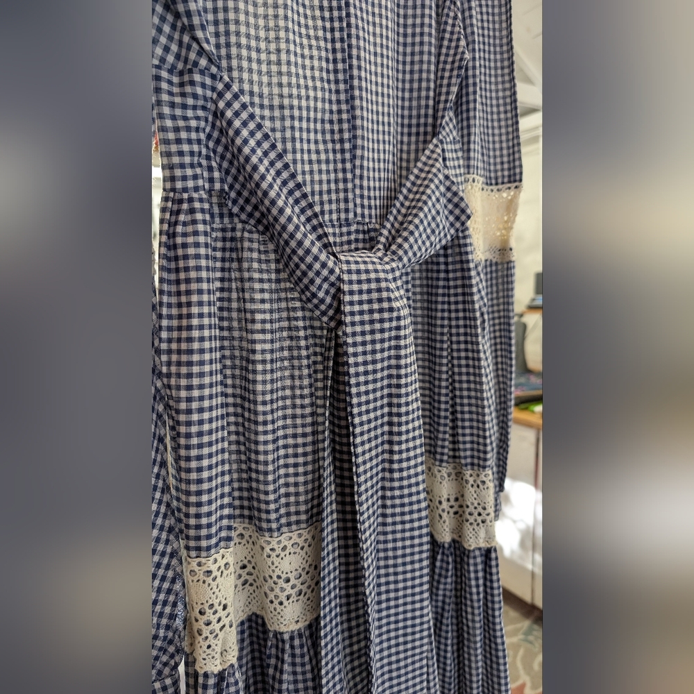 Gunne Sax Black and Cream Checked Long Sleeve Prairie Dress - Picture 6 of 16